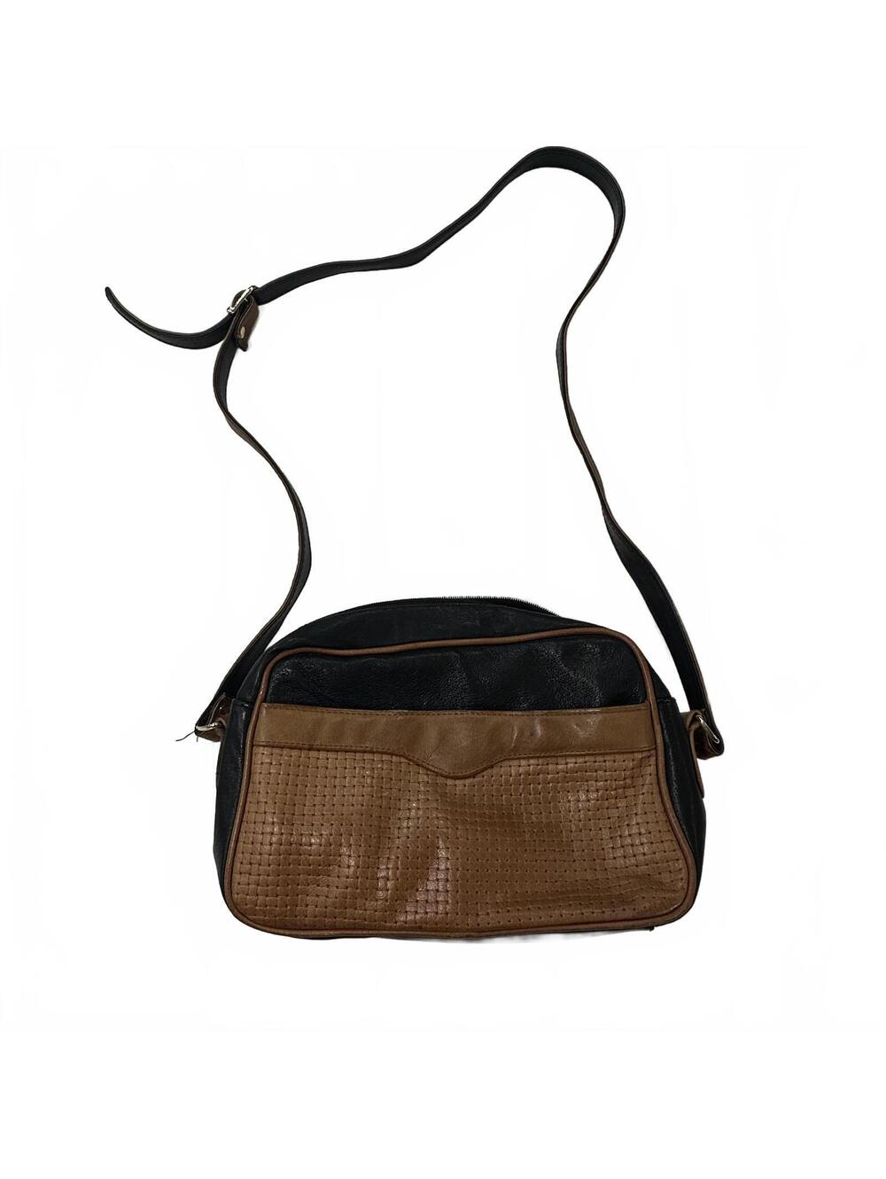 Vintage Two-Tone Leather Crossbody Bag with Front Pocket